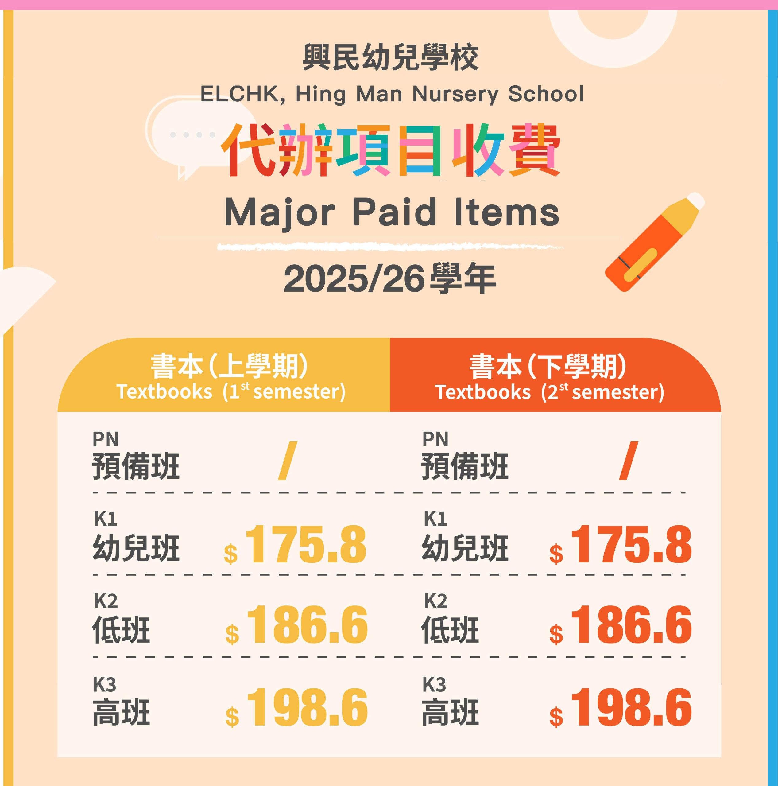 興民幼兒學校ELCHK, Hing Man Nursery School_書本收費